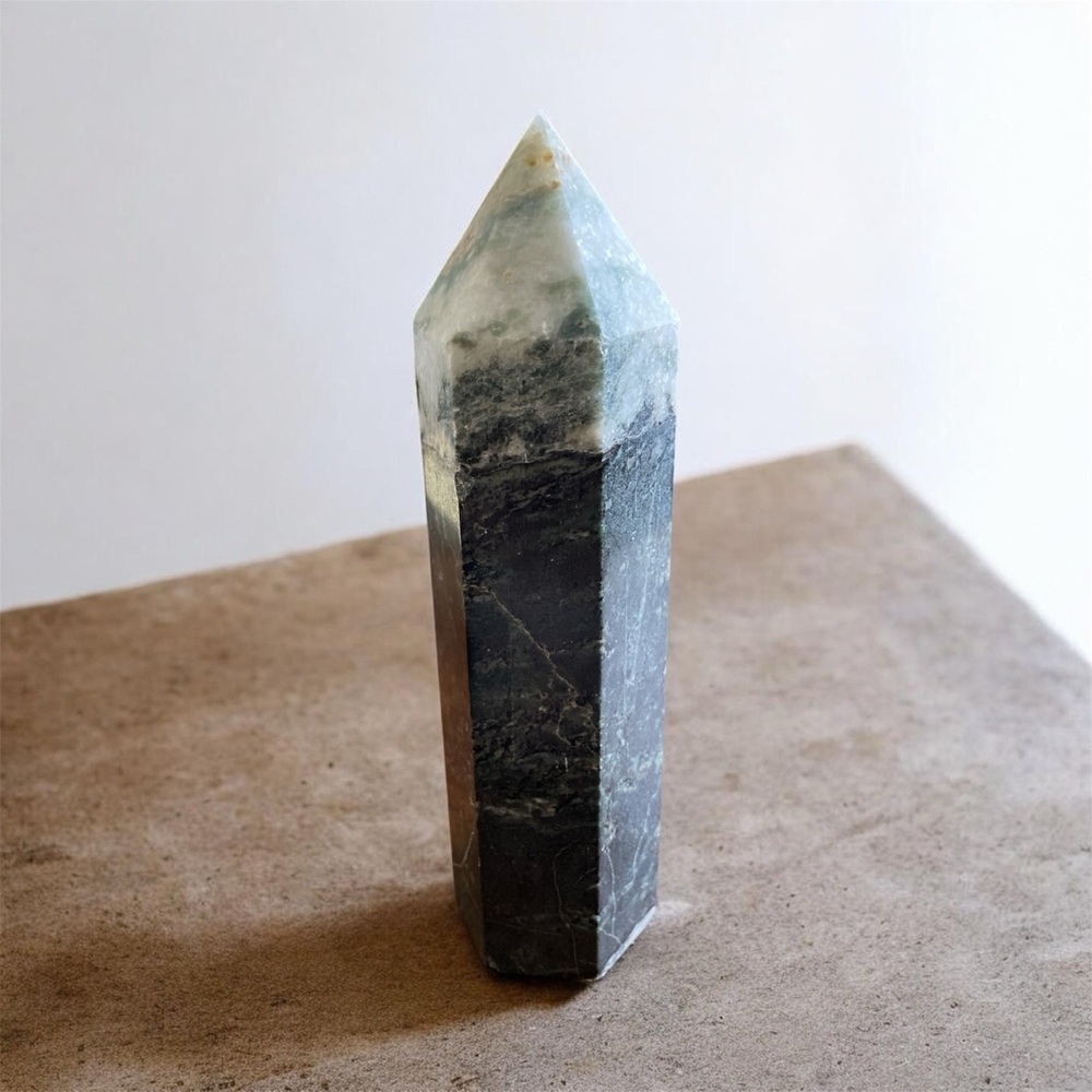 7” Moss Agate Tower • 2 lbs • Forest Green Quartz Crystal Point